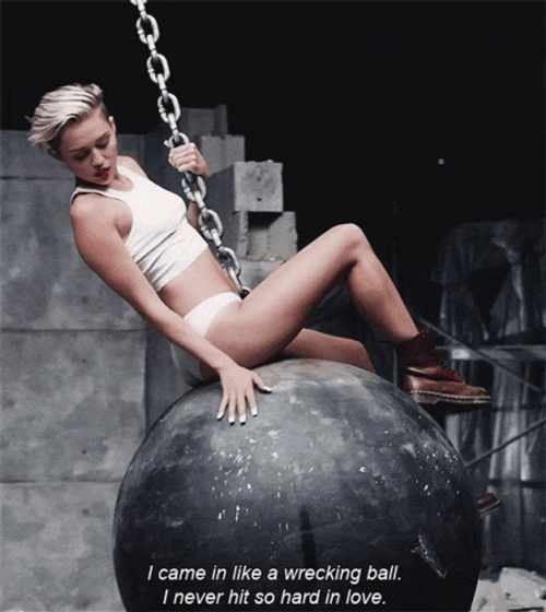 Wrecking Ball Sultry Miley Cyrus Swinging GIF