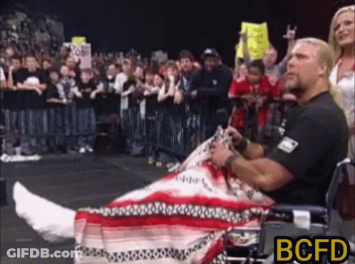 Wrestler Covering Face With Black Hat And Gloves GIF