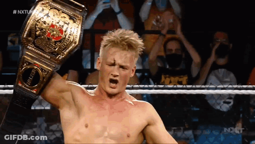 Wrestler Holding Championship Belt In Front Of Crowd GIF