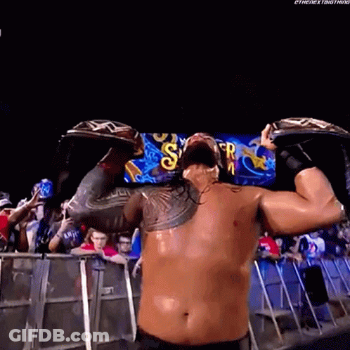 Wrestler Holding Championship Belt Over Head GIF