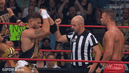 Wrestler Holds Up Fist To AEW Referee GIF