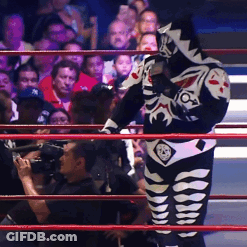 Wrestler In Black And White Skeleton Costume In Ring GIF