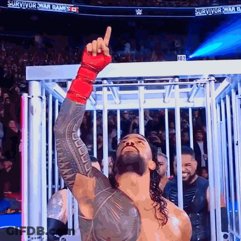 Wrestler In Cage With Survivor Background GIF