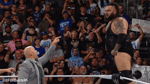 Wrestler In Front Of Crowd With Sign I'm Scared Of Braun Red GIF