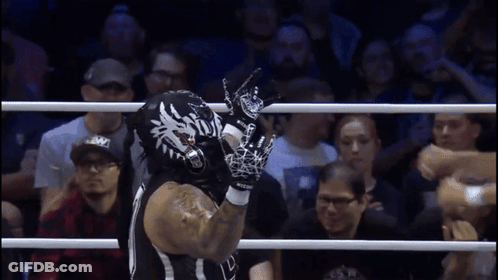 Wrestler In Mask And Gloves In Ring GIF