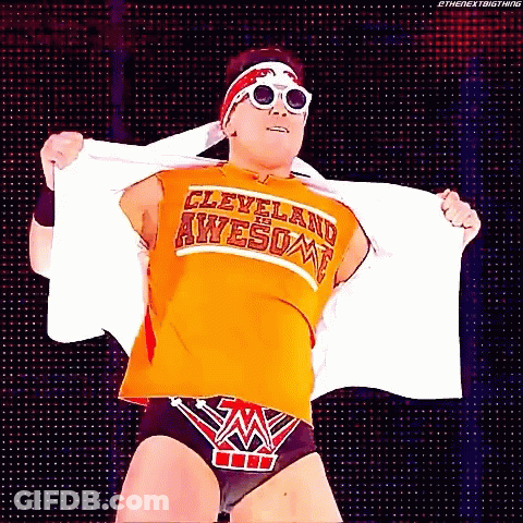 Wrestler In Orange Shirt Saying Cleveland The Awesome GIF