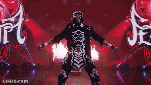 Wrestler In Skeleton Costume With FC Sign GIF