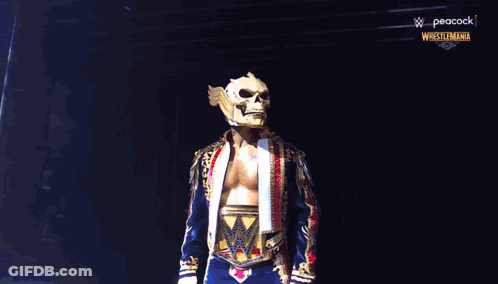 Wrestler In Skull Mask And Wrestling Belt Walking Down Hallway GIF