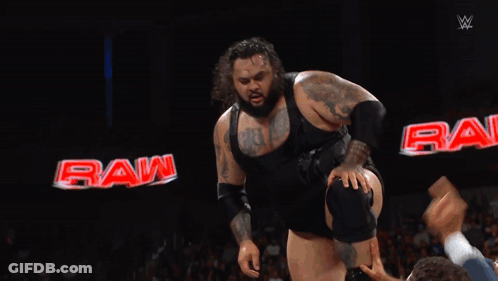 Wrestler Jumping In Front Of Crowd With Raw Sign GIF