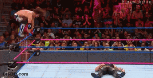 Wrestler Jumping Over Another In Ring With Crowd GIF