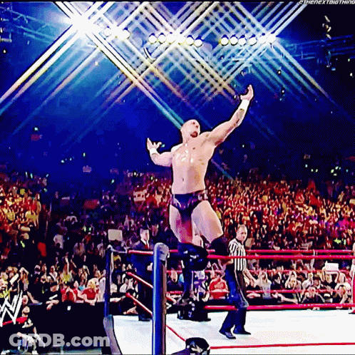 Wrestler Jumping With Referee Watching GIF