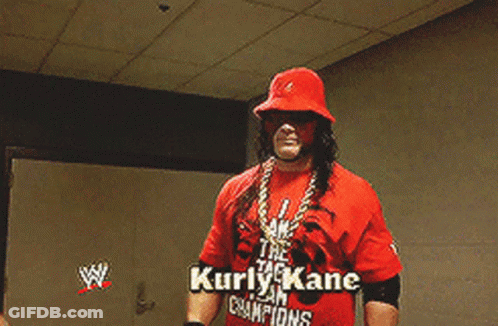 Wrestler Kurly Kane In Red Shirt GIF