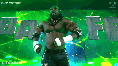 Wrestler On Green Background Saying Baff GIF