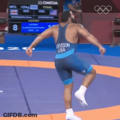 Wrestler Steveson Jumping In Air GIF