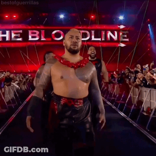 Wrestler Walking Down Ramp With Bloodline Sign GIF