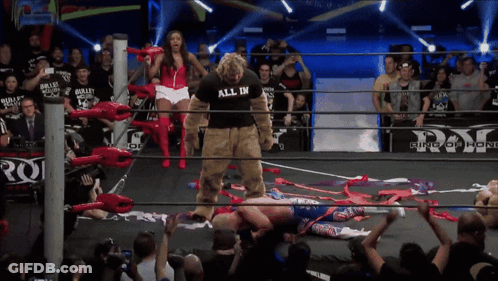Wrestler With All In Shirt In Ring GIF