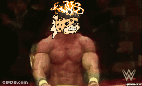 Wrestler With Flames From Head And W Logo GIF
