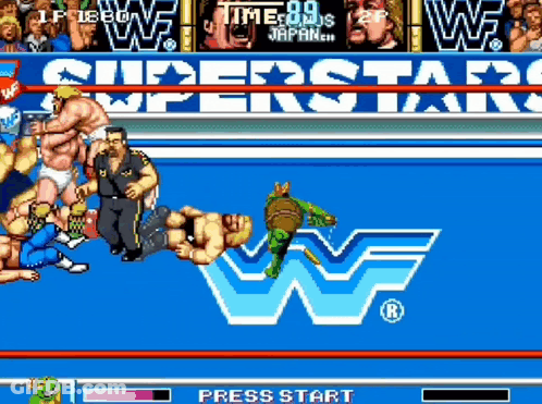 Wrestlers Fighting In Ring With W Logo GIF