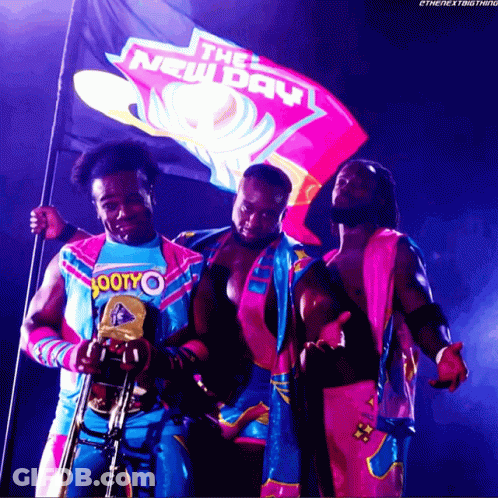 Wrestlers Holding New Day Flag GIF