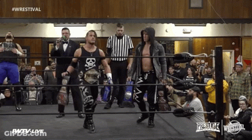 Wrestlers In A Ring With The Words #Wrestival On The Top GIF
