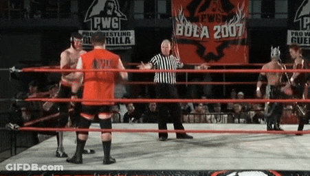 Wrestlers In Ring With Banner Bola 2007 GIF