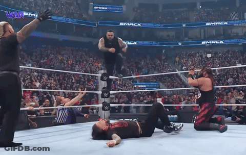 Wrestlers In Ring With Mack On Walls GIF
