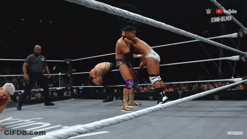 Wrestlers In Ring With YouTube Ad GIF