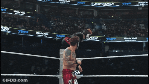 Wrestlers In Wrestling Ring With Backlash Banner GIF