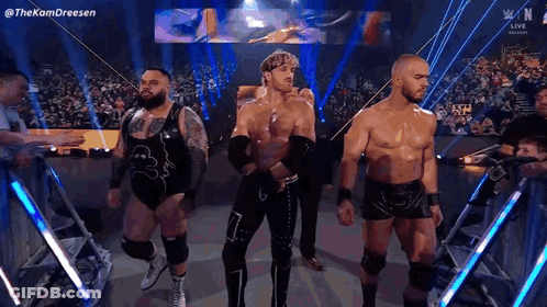 Wrestlers Standing In Front Of Crowd In Stadium GIF