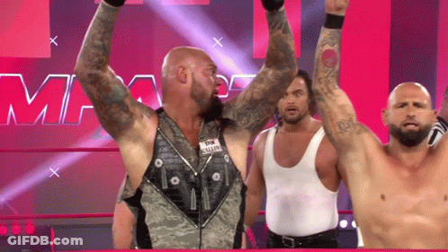 Wrestlers Standing In Ring Kevin Name Tag GIF