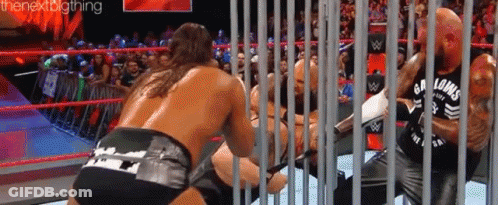 Wrestling Match In Cage With Crowd GIF