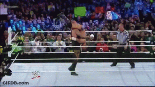 Wrestling Match In Front Of Crowd With Referee GIF