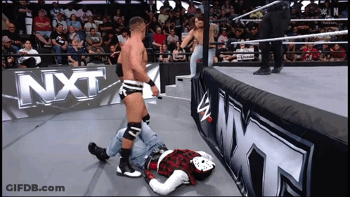 Wrestling Match In Front Of NXT Sign GIF