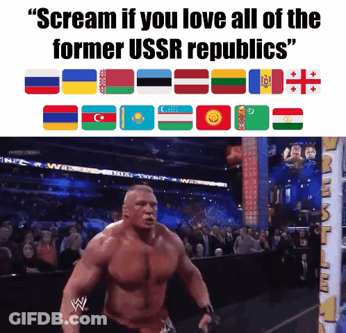 Wrestling Match Saying Scream If You Love All Of The Former USSR Republics GIF