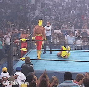 Wrestling Ring Referee Wrestler In Hulk Hogan Outfit GIF