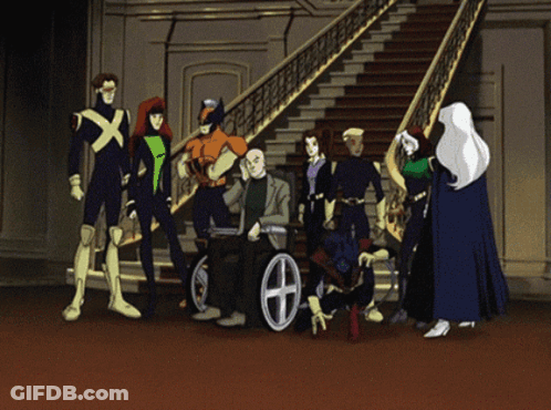 X-Men Posing In Front Of Stairs GIF