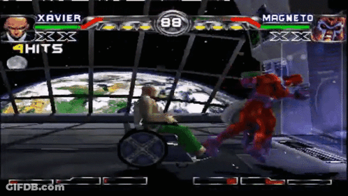 Xavier And Magneto Playing Video Game With 9 Hits GIF