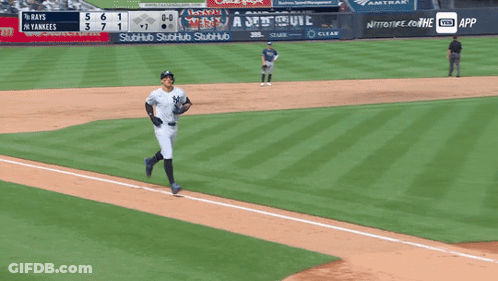 Yankees Baseball Player Running To Home Plate GIF