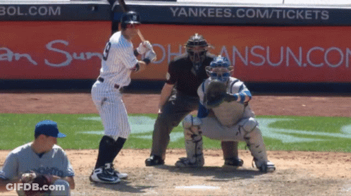 Yankees Baseball Player Swinging At Pitch GIF
