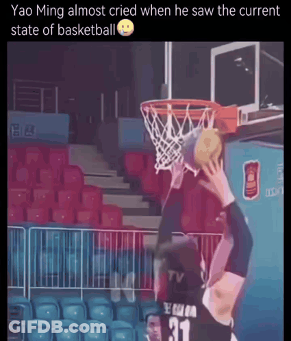 Yao Ming Almost Cried When He Saw The Current State Of Basketball While Playing Basketball GIF