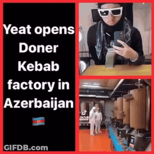 Yeat Opens Doner Kebab Factory In Azerbaijan With Woman Taking Selfie GIF