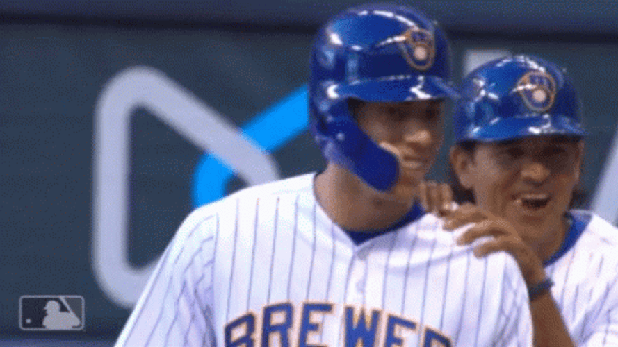 Yelich High Five Teammates GIF