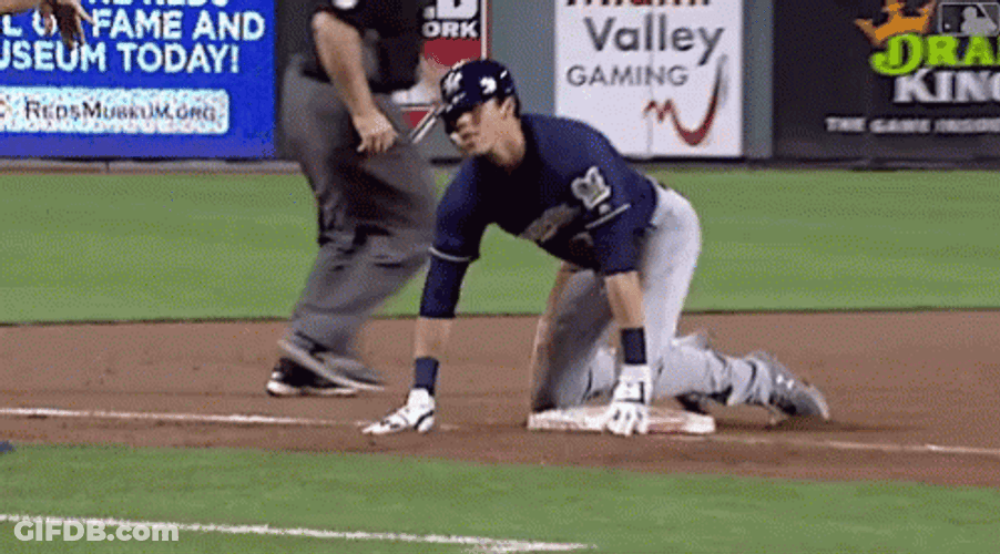 Yelich Raise Hands On Knees GIF