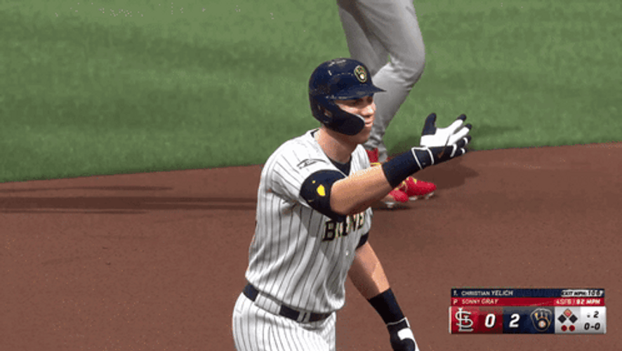 Yelich Waves Signals Teammates GIF