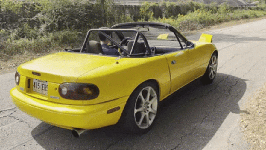 Yellow 1992 Mazda MX 5 Miata Burnout GIF
