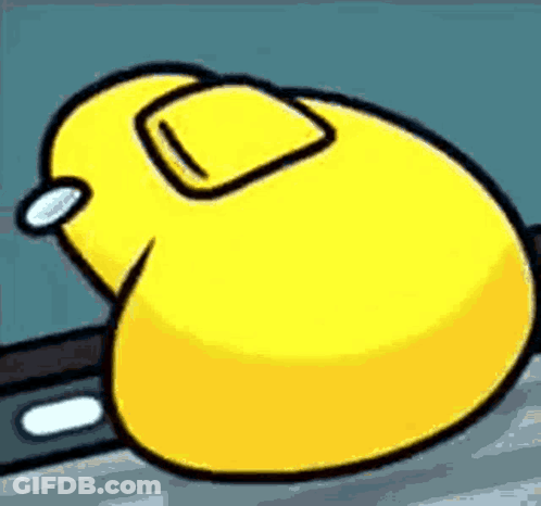Yellow Among Us Character Next To Railing GIF