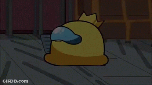Yellow Among Us Character With Crown Saying Help GIF