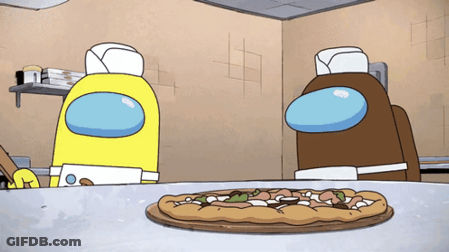 Yellow Among Us Dining Pizza GIF