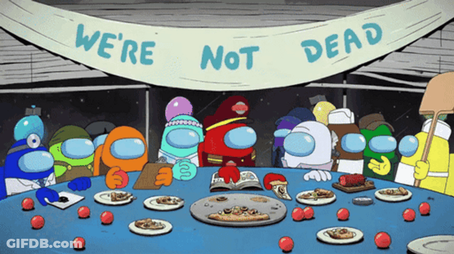 Yellow Among Us Dining With Others GIF