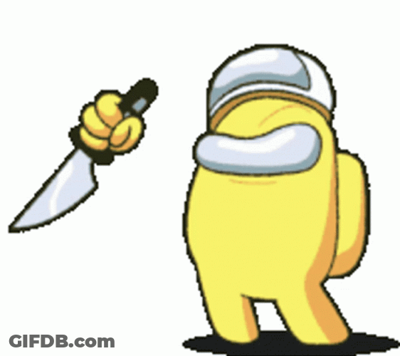 Yellow Among Us Impostor Holding Knife GIF